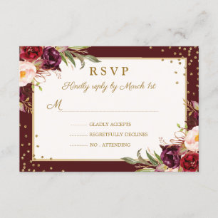 Quinceanera Burgundy Gold floral Sparkle RSVP