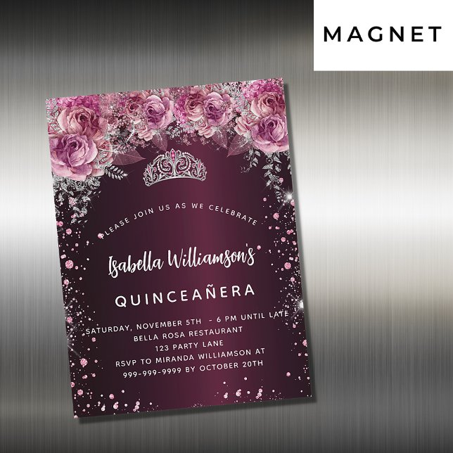 Quinceanera burgundy rosa floral tiara lujo (Subido por el creador)