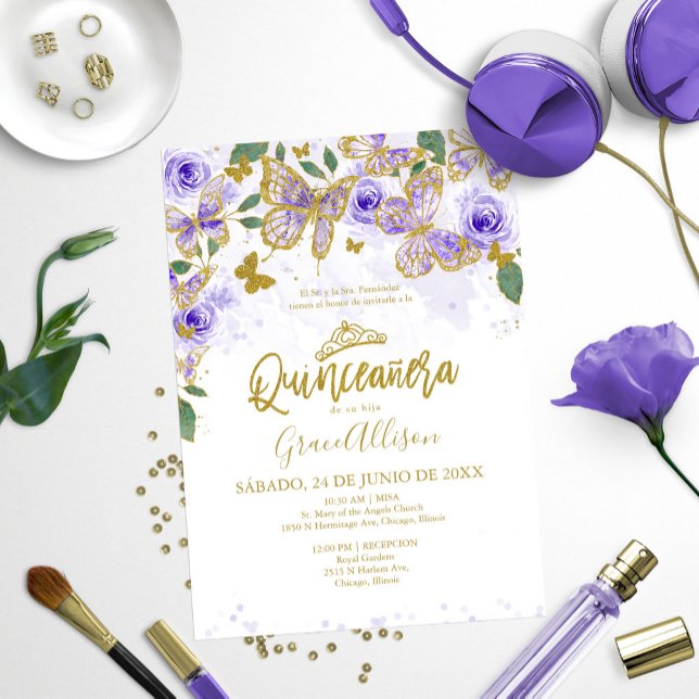 Quinceanera Butterfly Invitación Español (Subido por el creador)