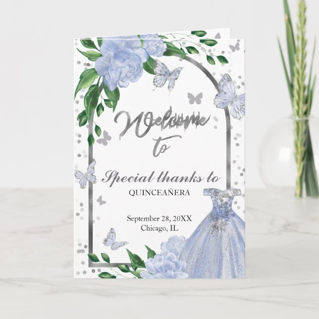 Quinceanera Butterflys Dusty Blue Gown Programas (Anverso)