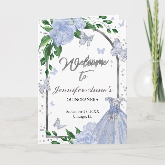 Quinceanera Butterflys Dusty Blue Gown Programas (Anverso)