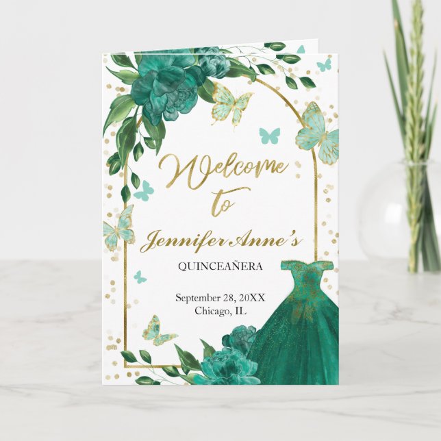Quinceanera Butterflys Emerald Green Gown Programa (Anverso)