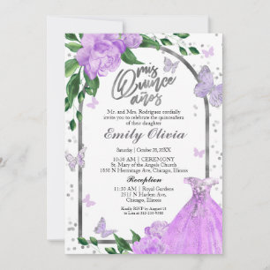 Quinceanera Butterflys Lavender Gown Invitación