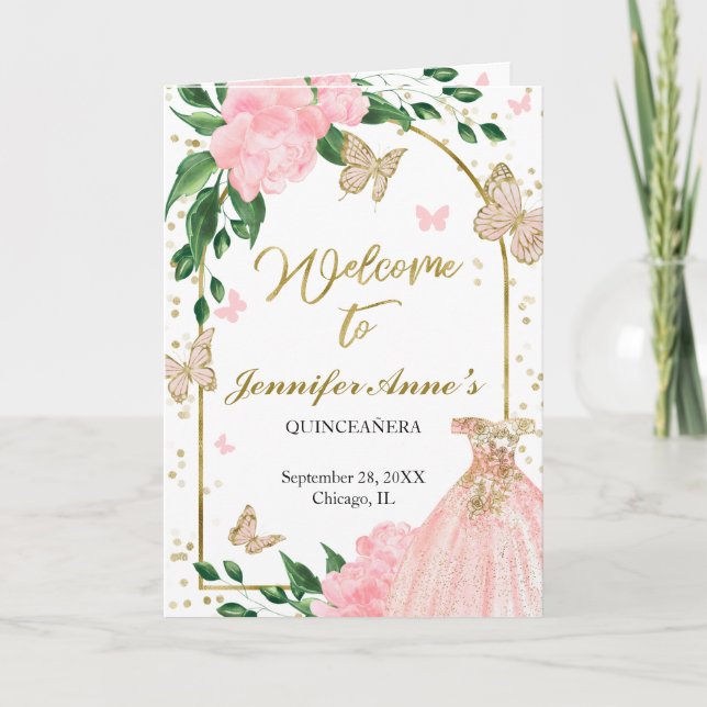 Quinceanera Butterflys Pink Rubor Gown Programas (Anverso)