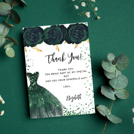 Quinceanera color verde flores gracias tarjeta