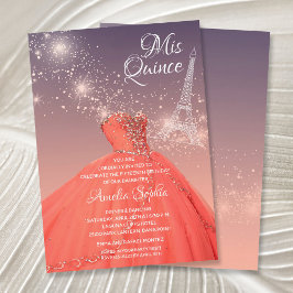 Quinceañera Coral Dress Eiffel Tower