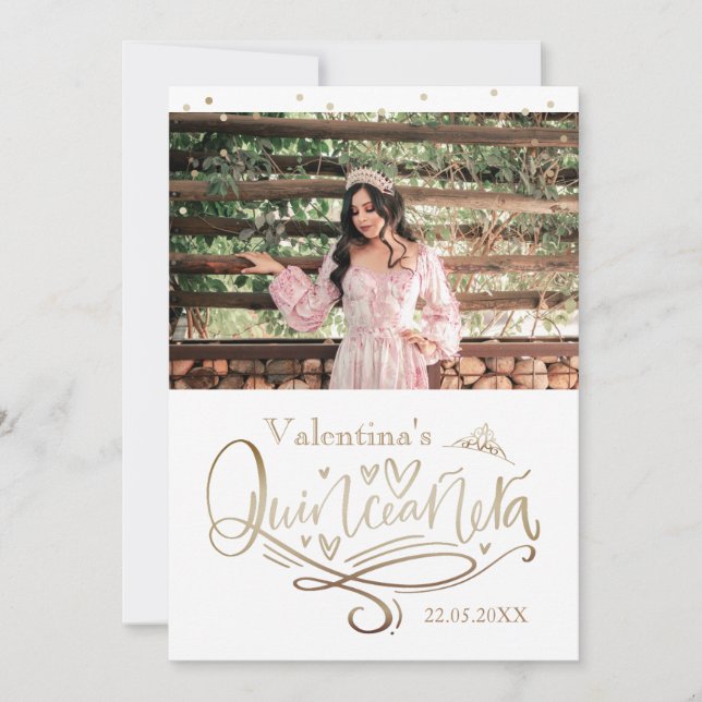 Quinceañera de oro Gracias plantilla de tarjeta (Anverso)