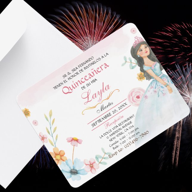 Quinceañera Elegante: Mis Quince Invitaciones Rosa (Elegant Spanish Quinceañera Mis Quince Invitation)