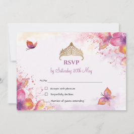 Quinceañera en la tarjeta RSVP de mariposas acuáti
