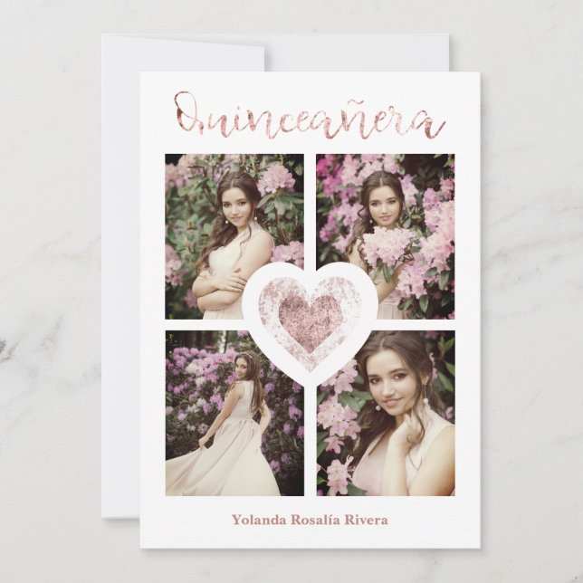 Quinceañera Español Tendencia Oro Rosa 4 Fotos (Anverso)