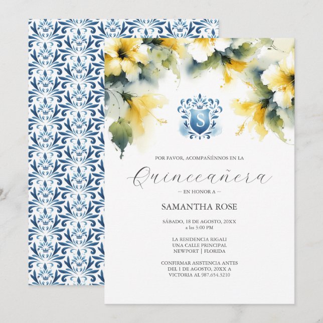 Quinceanera floral amarilla (Anverso / Reverso)