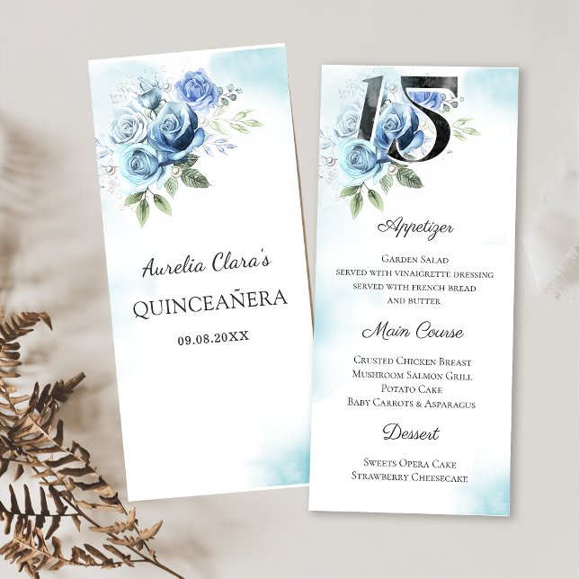 Quinceanera floral azul Menú Fiesta de cumpleaños  (Subido por el creador)