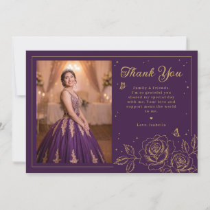 Quinceañera floral púrpura y dorada