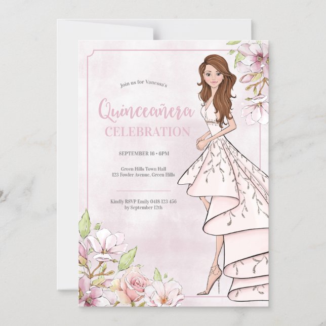 Quinceañera Glamour Chica Invitación magnética (Anverso)