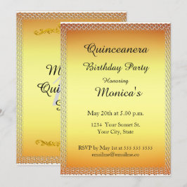 Quinceanera Gold Birthday Party 2 Invitación