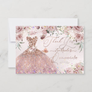 Quinceanera Gracias Dusty Rosa Purpurina Tarjeta G