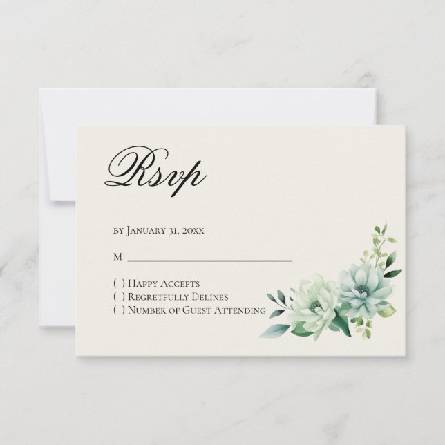 Quinceanera Green floral Reply RSVP Card (Anverso)