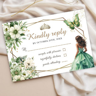 Quinceañera Green Gold Tiara Floral Mariposa Rsvp