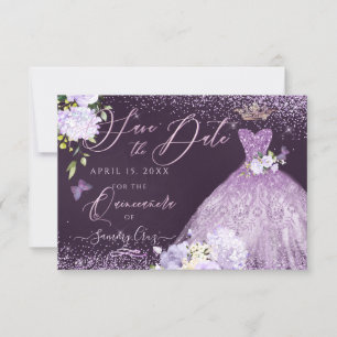 Quinceanera Guardar la invitación a la bata púrpur