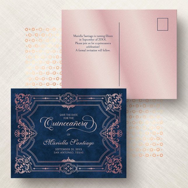Quinceanera Guardar la tarjeta postal rosa de fech (Subido por el creador)
