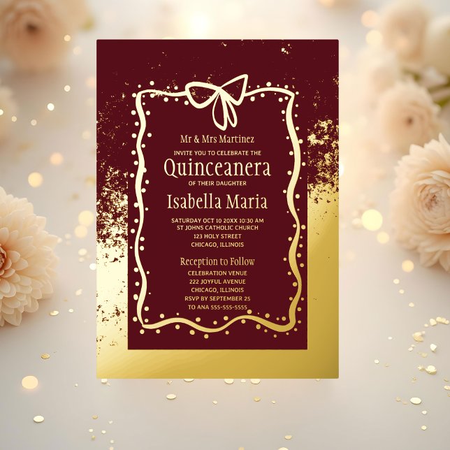 Quinceañera Invitación de Burgandy y Relieve metal (Subido por el creador)