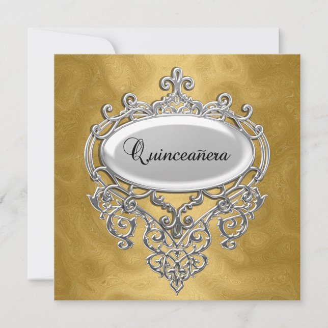 quinceañera Invitación de oro y plata (Anverso)
