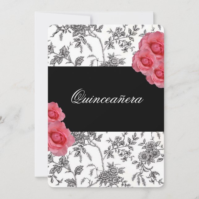 Quinceañera, Invitación de Rosas Rosadas / Dulces  (Anverso)