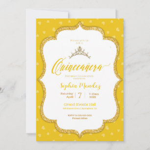 Quinceanera - Invitación del corazón amarillo y do