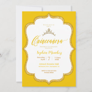 Quinceanera - Invitación del corazón amarillo y do
