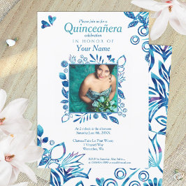Quinceanera Invitación del patrón azul cristalino