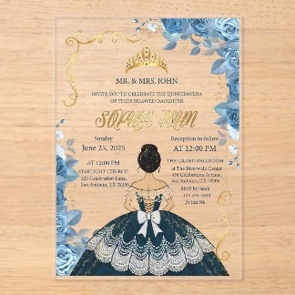 Quinceanera Invitación Esmeralda Azul Vestido Acrí