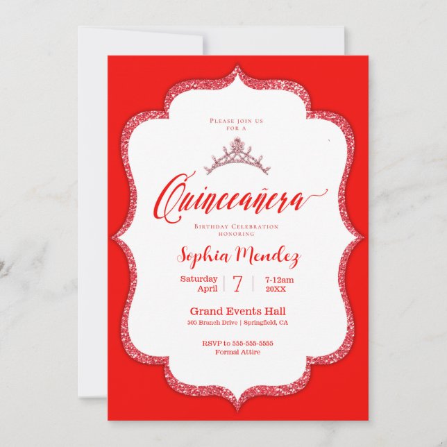 Quinceanera - Invitación roja y blanca (Anverso)
