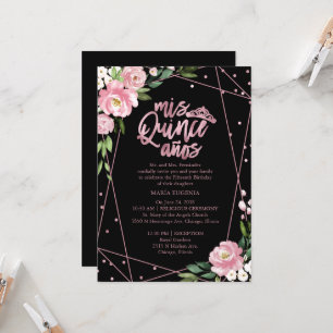 Quinceanera Invitación Rosa Relieve metalizado dor