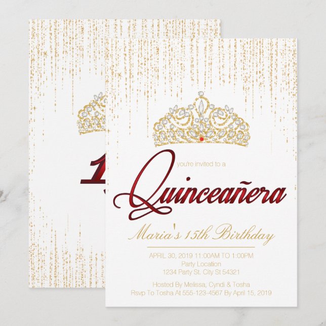 Quinceañera, invitaciones a Purpurinas Glam (Anverso / Reverso)