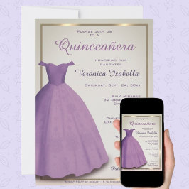Quinceañera mis membros fiesta invitación púrpura
