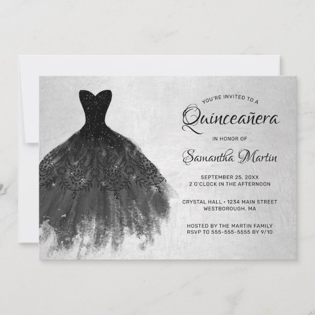 Quinceanera Moda Vestido negro con invitación de F (Anverso)