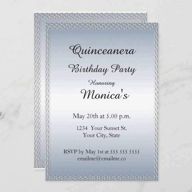Quinceanera Pale Blue Birthday Party 2 Invitación (Anverso / Reverso)