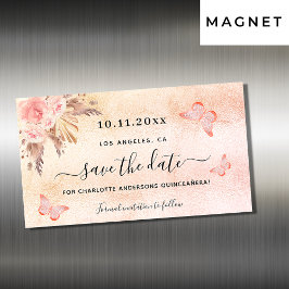 Quinceanera pampas mariposa guardar imán de fecha