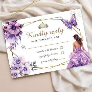 Quinceañera Purple Lilac Floral Butterfly Rsvp