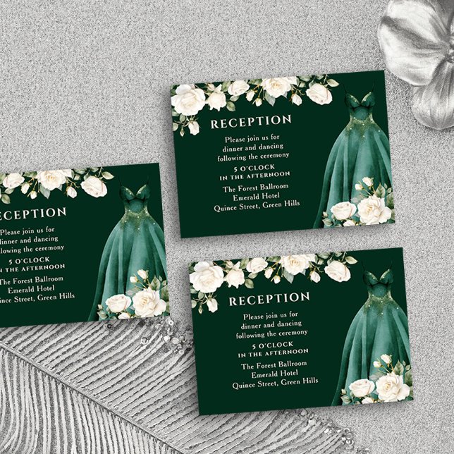 Quinceanera Recepción Princesa Vestidos Rosas Verd (Quinceanera Reception Card from the Princess Dress and Roses Quinceanera Collection by Darling & May)