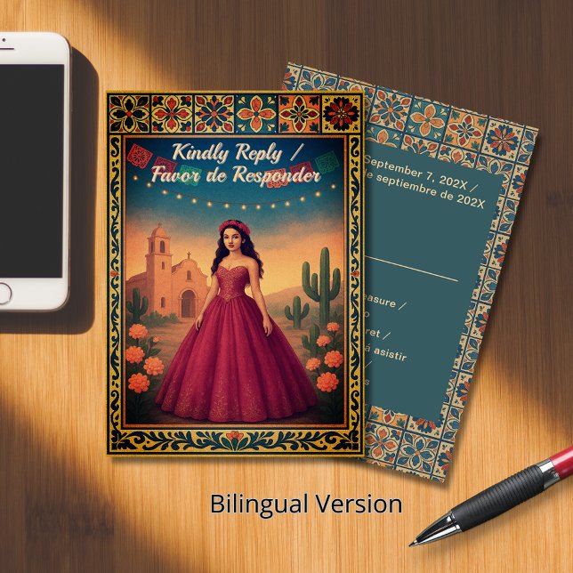 Quinceañera Reply | Tarjeta de respuesta (Quinceañera Reply | Tarjeta de Respuesta RSVP Card)