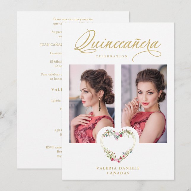 Quinceañera Romantic Pink & Red Shades Heart (Anverso / Reverso)