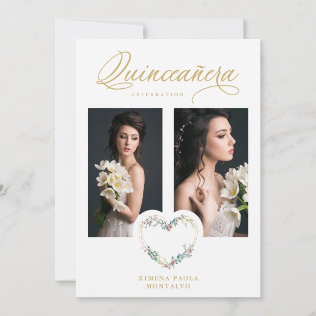 Quinceañera Romantic Pink Shades Faux Gold Floral  (Anverso)