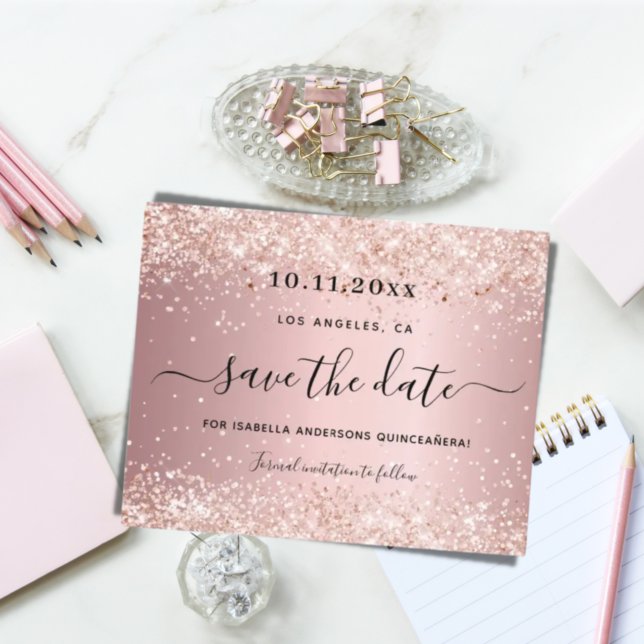 Quinceanera rosa guardar la tarjeta de fecha (Subido por el creador)
