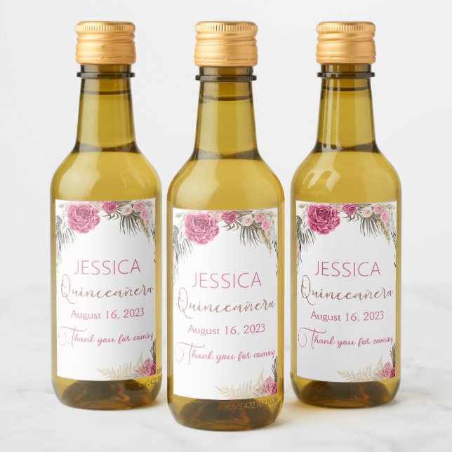 Quinceanera Rosa Purpurina de oro Mini Etiqueta de (Botellas)