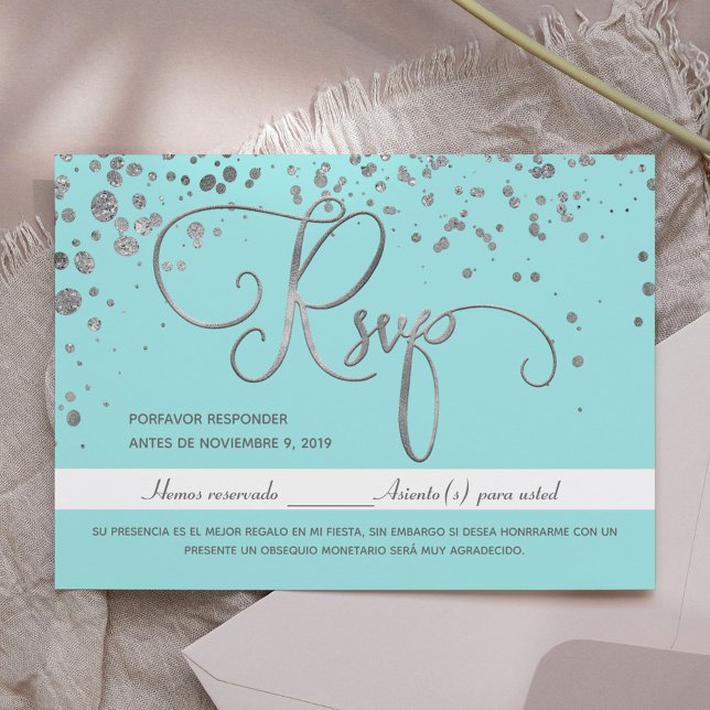 Quinceanera RSVP Blue Silver tarjeta de respuesta  (Subido por el creador)