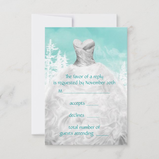 Quinceanera RSVP de copos de nieve azul turquesa d (Anverso)