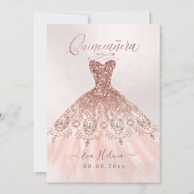 Quinceañera, Sparkle Gown, tarjetas de oro Rosa Fa (Anverso)
