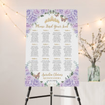 Quinceañera suave lila púrpura floral gráfico de a