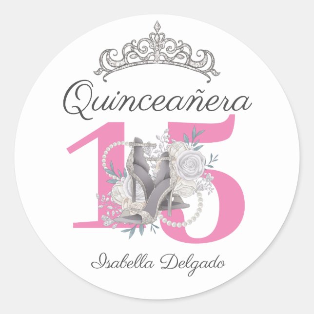 Quinceanera Tiara High Heels Pegatina (Anverso)